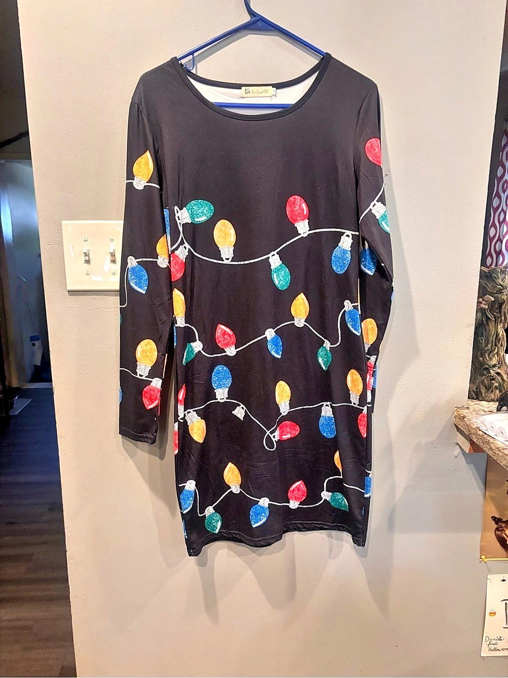 Derek Heart Long Sleeve Holiday Lights Mini Dress Size Medium Like New